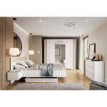 Chambre compl�te florence ? lit 160x200 + sommier + tiroirs + armoire + commode ? blanc et ch�ne