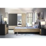 Chambre complte melody ? lit coffre 180x200 + armoire + commode + chevets ? noir graphite et chne clair ...