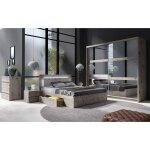 Chambre complte veltis ? lit 160x200 led avec sommier + armoire + commode + chevets ? chne wellington ...