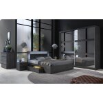 Chambre complte veltis ? lit 160x200 led avec sommier + armoire + commode + chevets ? frne noir