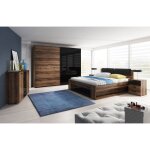 Chambre � coucher floyd : armoire 220cm lit 180x200 commode chevets. couleur ch�ne fonc� et noir brillant ...