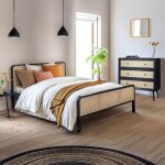 Chambre lit cannage avec commode noir anna 140x200 - noir - terre de nuit Chambre lit cannage avec commode noir anna 140x200 - noir - terre de nuit