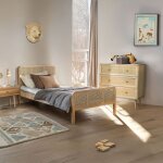 Chambre lit cannage enfant avec commode bois naturel anna 90x190 - bois naturel - terre de nuit Chambre lit cannage enfant avec commode bois naturel anna 90x190 - bois naturel - terre de nuit