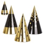 Chapeau carton pointu - ptit clown - ptit clown - 16 cm - lot de 6 - or et noir