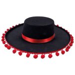 Chapeau pour deguisement espagnol mexicain (noir à pompons rouge) Chapeau pour deguisement espagnol mexicain (noir à pompons rouge)