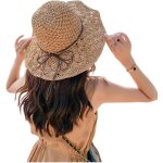 Chapeau de paille pour femmechapeau de soleil anti - uvchapeau dt pour fille avec n?ud chapeau de plage ...