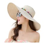 Chapeau de paille pliable � large bord pour femme 14 cm upf 50 +