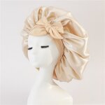 Bonnet de nuit en satin - kzq - beige - taille ajustable - protection des cheveux - confort optimal