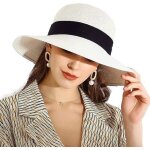 Chapeau de soleil en paille pour femme large bord pliable protection uv upf 50 + noir n?ud papillon blanc ... Chapeau de soleil en paille pour femme large bord pliable protection uv upf 50 + noir n?ud papillon blanc ...