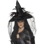 Chapeau de sorcire luxe - aptaftes - avec plumes et araignes - pour enfant