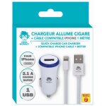Chargeur allume - cigare - blanc - 1 usb 2. 1a - compatible iphone - c�ble 1 m�tre - universel