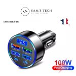 Chargeur allume cigare voiture 6 ports 4 usb + 2 pd affichage recharge rapide