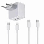 Chargeur rapide 35w double usb c + c�ble usb c vers lighting + c�ble usb - c vers usb - c pour oppo reno ...