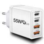 Chargeur rapide 55w - multi secteur - 4 ports usb - compatible iphone, ipad, samsung - protection scurise ...
