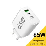 Chargeur rapide 65w usb c ? 3 ports ? adaptateur multiple avec pd et qc3. 0 ? compatible iphone samsung ...