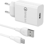 Chargeur rapide usb type c qc 3. 0 18w (chargeur + cordon) quick charge 3. 0 5v 3a adaptateur secteur ...