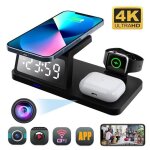 Chargeur sans fil 15 w réveil caméra espion de sécurité wifi 4k avec détection de mouvement - noir Chargeur sans fil 15 w réveil caméra espion de sécurité wifi 4k avec détection de mouvement - noir
