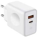 Chargeur secteur 30w - ergonomique - 2 ports usb - c et usb - a - charge rapide - compatible iphone 16 ...
