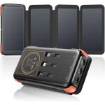 Chargeur solaire portable power bank - 25000mah batterie externe sans fil avec 3 c�bles et 4 panneaux20w ...