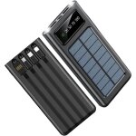 Chargeur solaire portable - ulisem - 20 000 mah - double lampe torche - 4 c�bles usb - noir