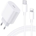 Chargeur usb c usbc - 25w rapide type c adaptateur secteur usb mural + cble type c vers lightning 100 ...