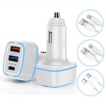 Chargeur voiture allume cigare 2 ports usb2 1 port usb - c 35w + 3 cables lightning blanc pour iphone ...