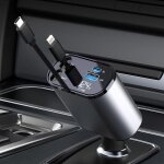 Chargeur voiture r�tractable 100w chargeur t�l�phone 4en1 allume cigare usb c�ble 80cm prise adaptateur ...