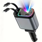 Chargeur de voiture r�tractable 4 - en - 1 charge rapide 66w avec effet lumi�re ambiante + lampe de tournage ...