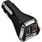 Chargeur de voiture universel t�l�phone, usb - c et usb - a, allume - cigare noir