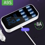 Chargeur de voiture usb 8 ports avec affichage led adaptateur de voiture multiprise usb chargeur de t�l�phone ...