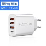 Chargeur de voyage multiport usb a + c pour t�l�phone portable prise europ�enne blanc 3 ports usb + type ...