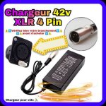 Chargeur xlr 4 broches 42v 2a pour batteries de vlo lectrique 36v