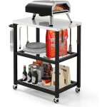 Chariot barbecue - goplus - desserte plancha barbecue en m�tal avec comptoir 2 �tag�res 9 crochets 725x41x80cm ...