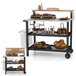 Chariot de barbecue  roulettes costway - table rabattable 104 x 30cm - crochetsporte - serviettessupport ...