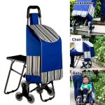 Chariot de courses 2 en 1 pliable - caddie et diable - 6 roues monte escalier - bleu