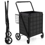 Chariot de courses costway - 2 panier (126l) - sac en oxford impermable - caddie pliable  4 roues pivotantes ...