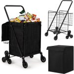 Chariot de courses pliable - pivotant � 360� capacit� de 61 kg cadre en acier au carbone - sac oxford ...