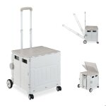 Relaxdays chariot de courses pliable caisse � roulettes avec couvercle poign�e inclinable 50 kg gris ...