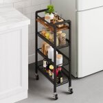 Chariot desserte de cuisine  roulettes rangement stockage - 4 niveaux - avec dessus de la table en bois ...