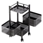 Chariot desserte de cuisine  roulettes - salut - 3 paniers - noir - mtal - style moderne - 30x30x60cm ...