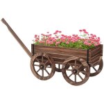 Chariot � fleurs - outsunny - en bois - 4 roues et poign�e trous de drainage - pour jardin balcon terrasse ...