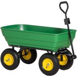 Chariot de jardin - benne basculante - 125l - 4 roues pneumatiques - acier - jaune vert