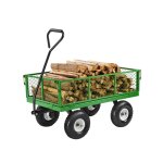 Chariot de jardin transport - vevor - charge 408 kg - avec pneus 330 mm - c�t�s amovibles en maille - ...