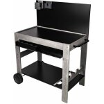 Chariot pour plancha halong en bois fsc avec crdence et plateau en acier 100 * 61 cm