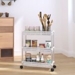 Chariot de rangement � 3 niveaux - vidaxl - argent� et blanc - aluminium - 4 roues - 52 x 18 x 62 cm