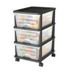 Chariot de rangement � 3 tiroirs en plastique - vevor - tour de rangement � roulettes - bac transparent ...