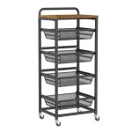 Chariot de rangement 5 niveaux - vasagle - paniers extractibles - roulettes - marron rustique / noir