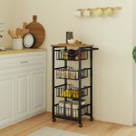 Chariot de rangement � roulettes avec plan de travail 4 paniers extensibles en acier desserte roulante ...
