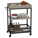Chariot de service - desserte de cuisine - 61x85x45. 72cm - bois massif - roulant - gris