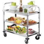 Chariot de service desserte  roulettes - 3 plateaux inox - chariot alimentaire  roulettes verrouillables ...